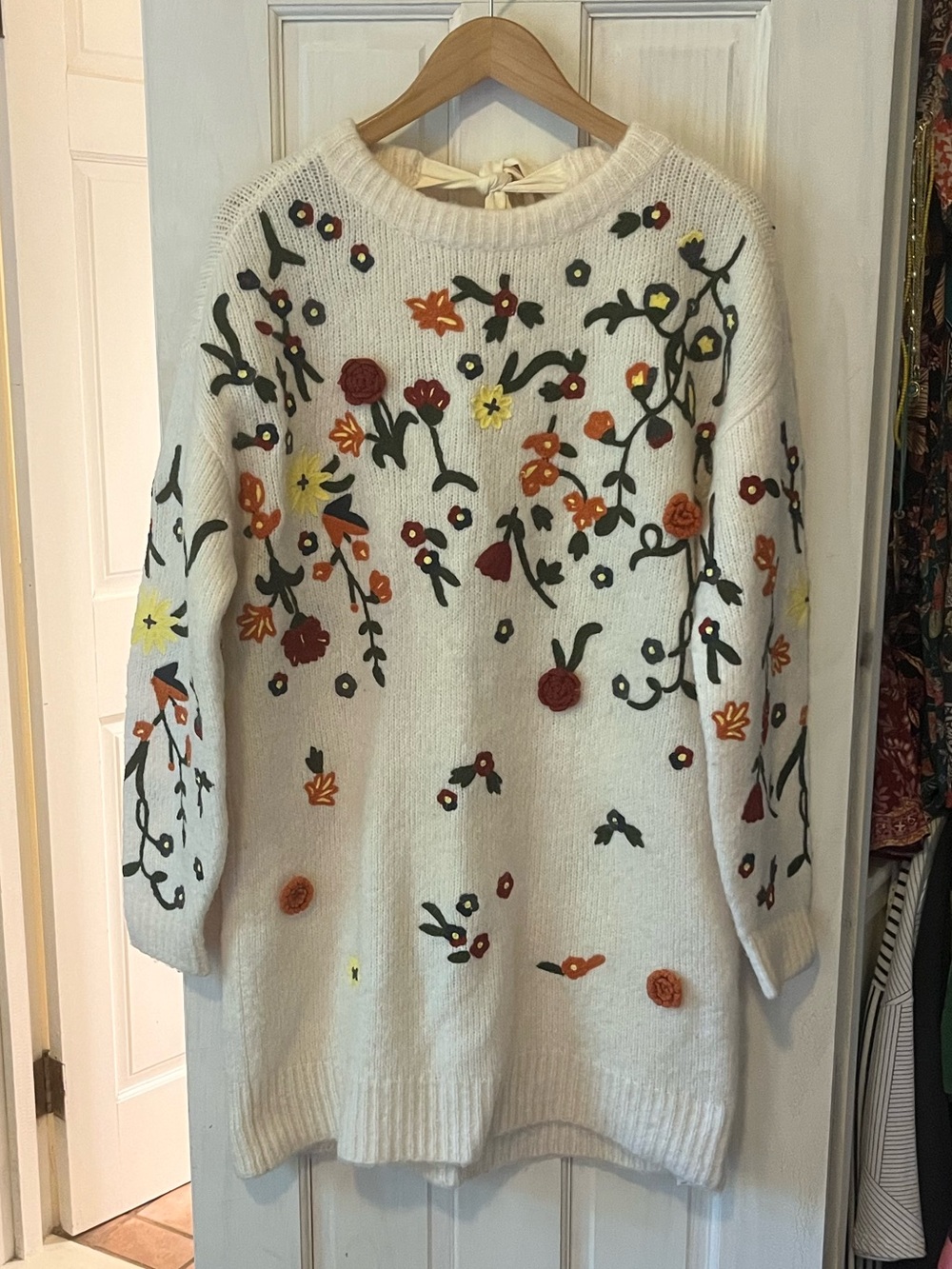 Anthropologie floral appliqué sweater dress Small
